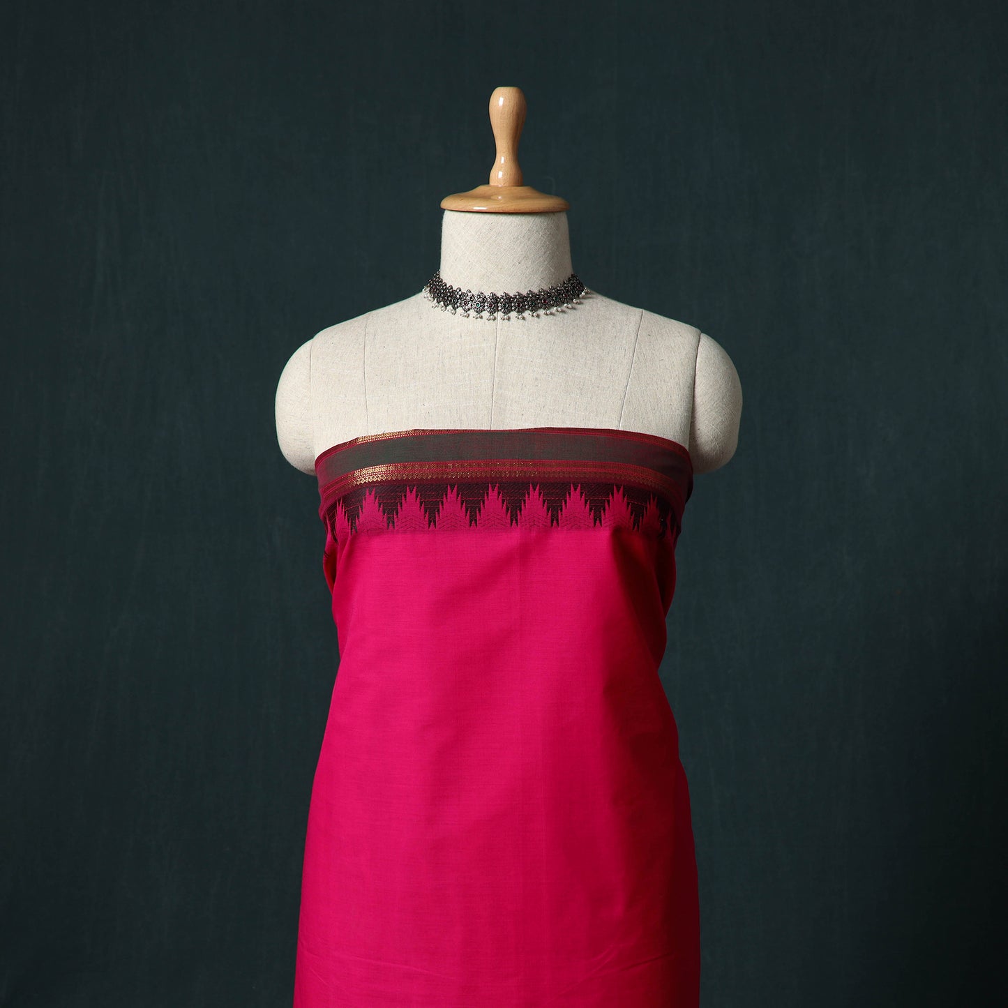 Pink - Kandangi Chettinad Cotton 2pc Unstitched Dress Material Kurta Set 06