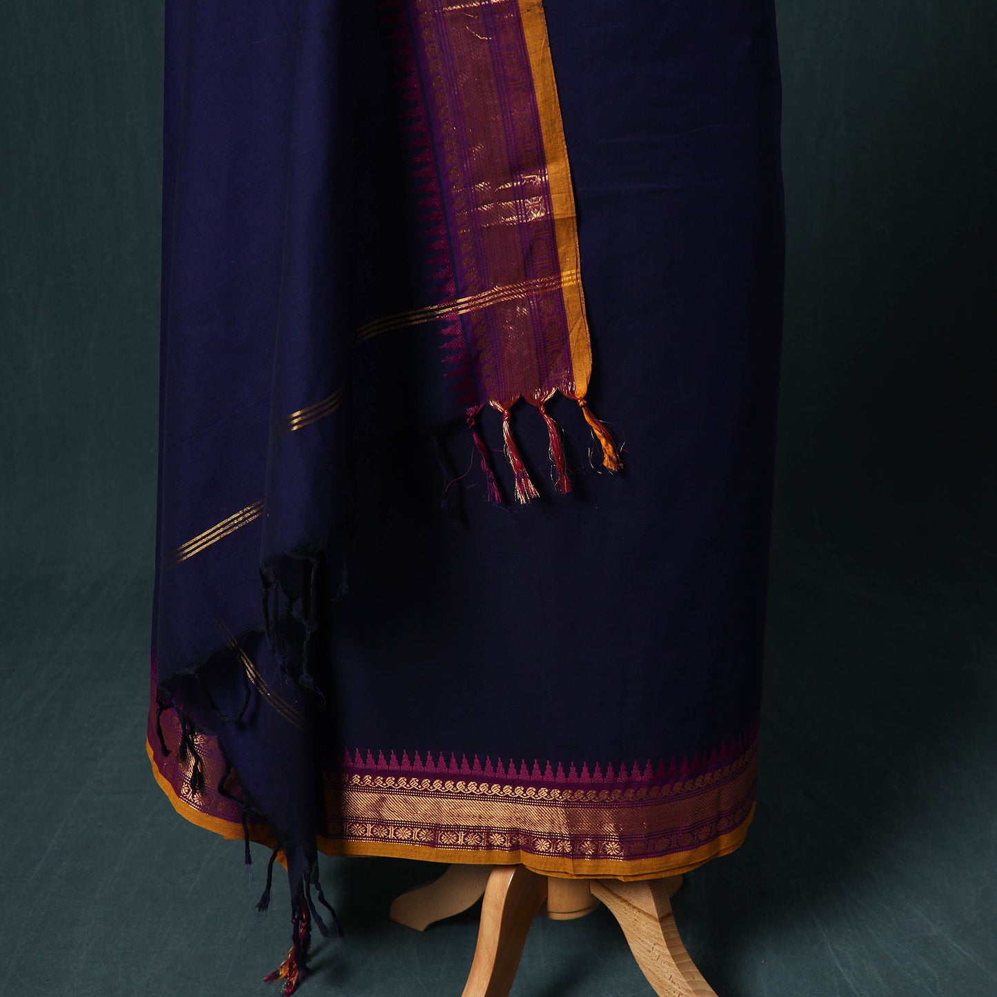 Blue - Kandangi Chettinad Cotton 2pc Unstitched Dress Material Kurta Set 07