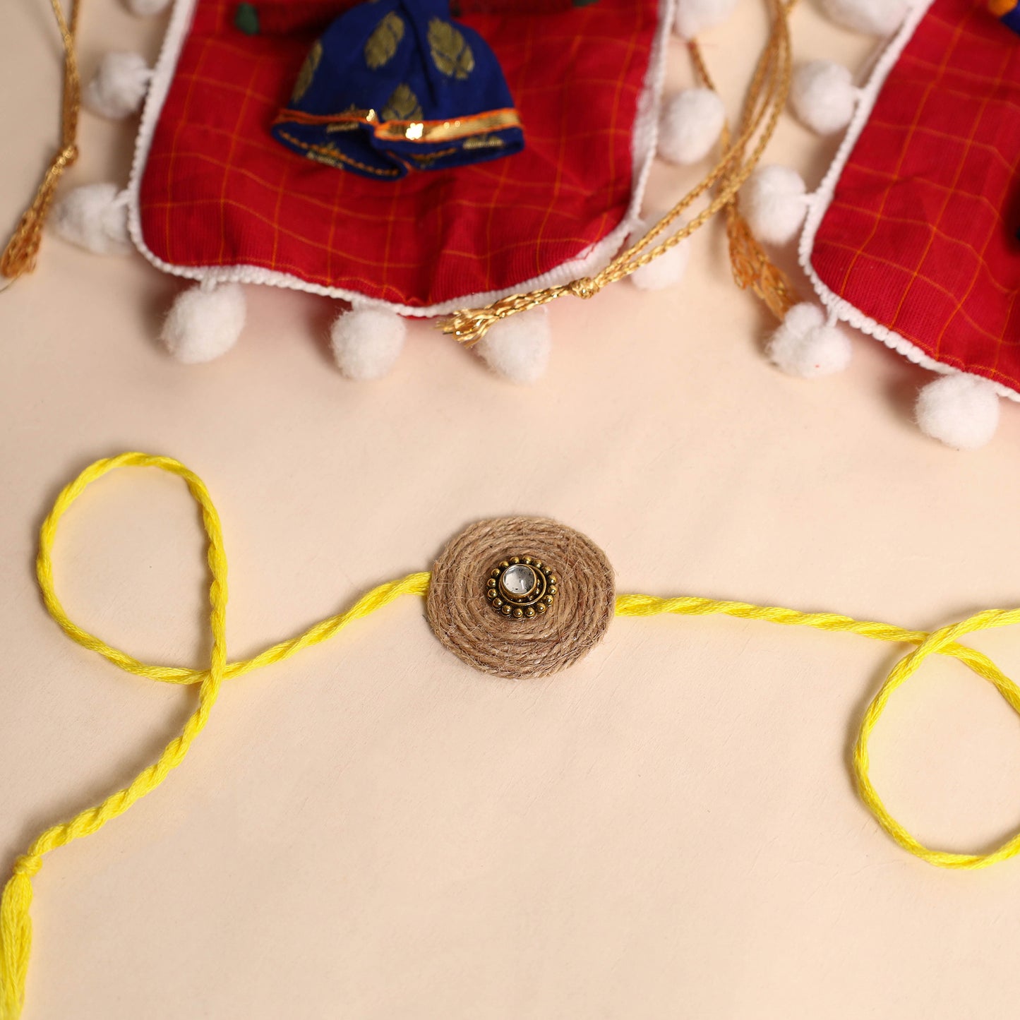  Handmade Mirror & Stone Work Jute Rakhi (Set of 2)