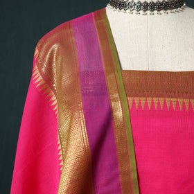 Pink - Kandangi Chettinad Cotton 2pc Unstitched Dress Material Kurta Set 08