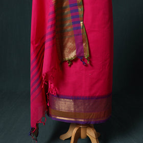 Pink - Kandangi Chettinad Cotton 2pc Unstitched Dress Material Kurta Set 08