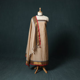 Beige - Kandangi Chettinad Cotton 2pc Unstitched Dress Material Kurta Set 09