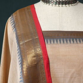 Beige - Kandangi Chettinad Cotton 2pc Unstitched Dress Material Kurta Set 09