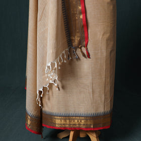 Beige - Kandangi Chettinad Cotton 2pc Unstitched Dress Material Kurta Set 09