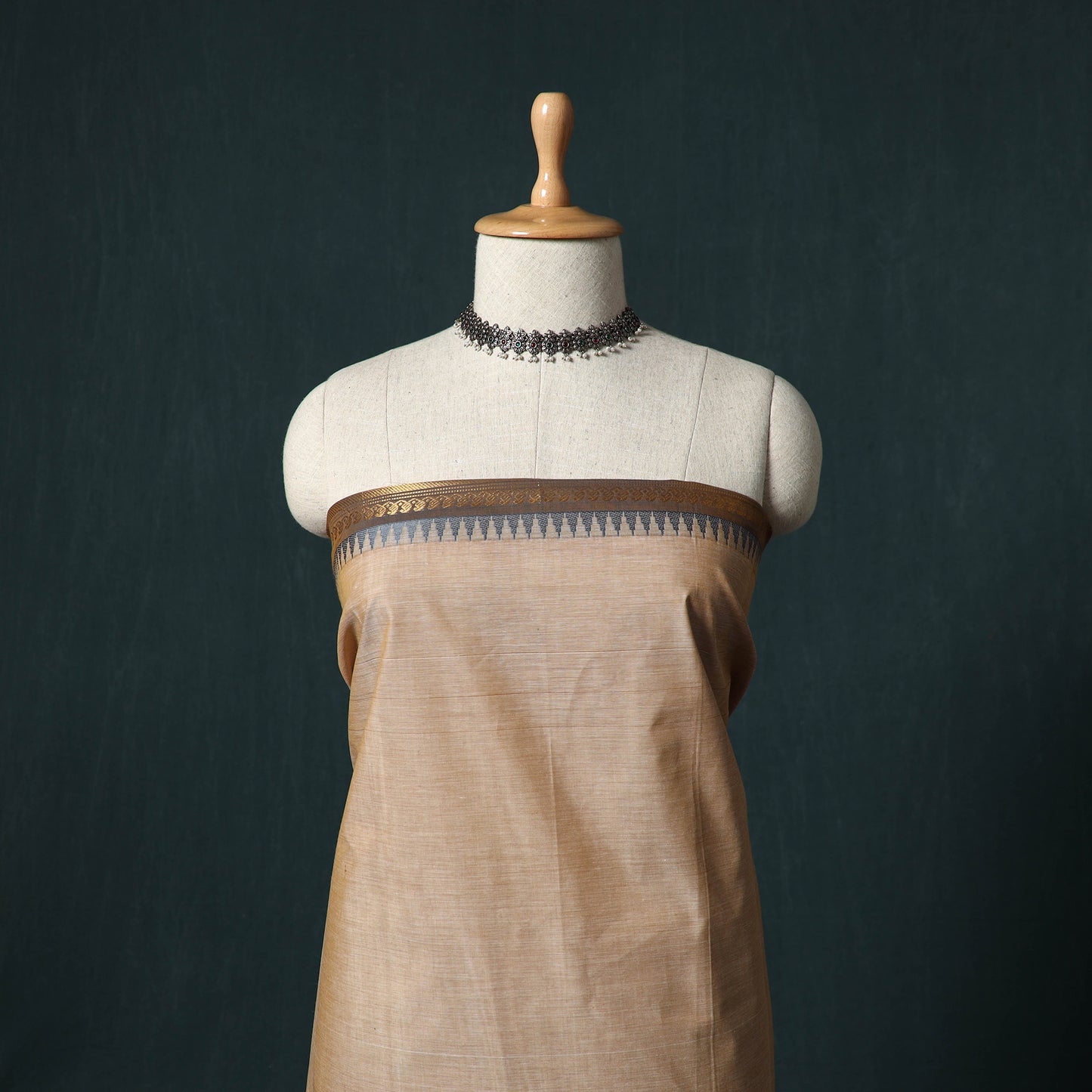Beige - Kandangi Chettinad Cotton 2pc Unstitched Dress Material Kurta Set 09