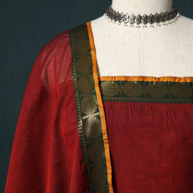 Red - Kandangi Chettinad Cotton 2pc Unstitched Dress Material Kurta Set 10