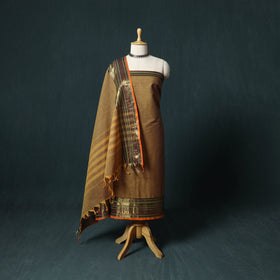 Brown - Kandangi Chettinad Cotton 2pc Unstitched Dress Material Kurta Set 11