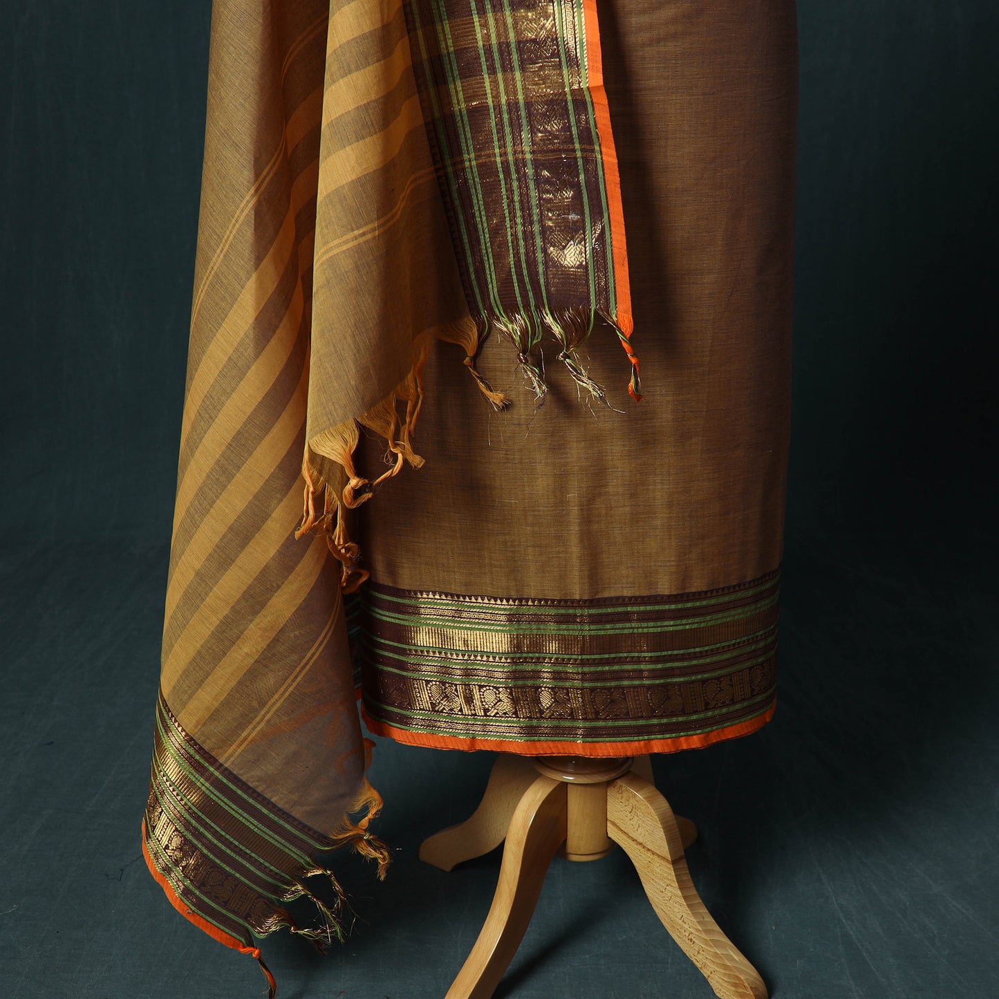 Brown - Kandangi Chettinad Cotton 2pc Unstitched Dress Material Kurta Set 11