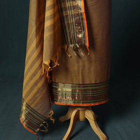 Brown - Kandangi Chettinad Cotton 2pc Unstitched Dress Material Kurta Set 11