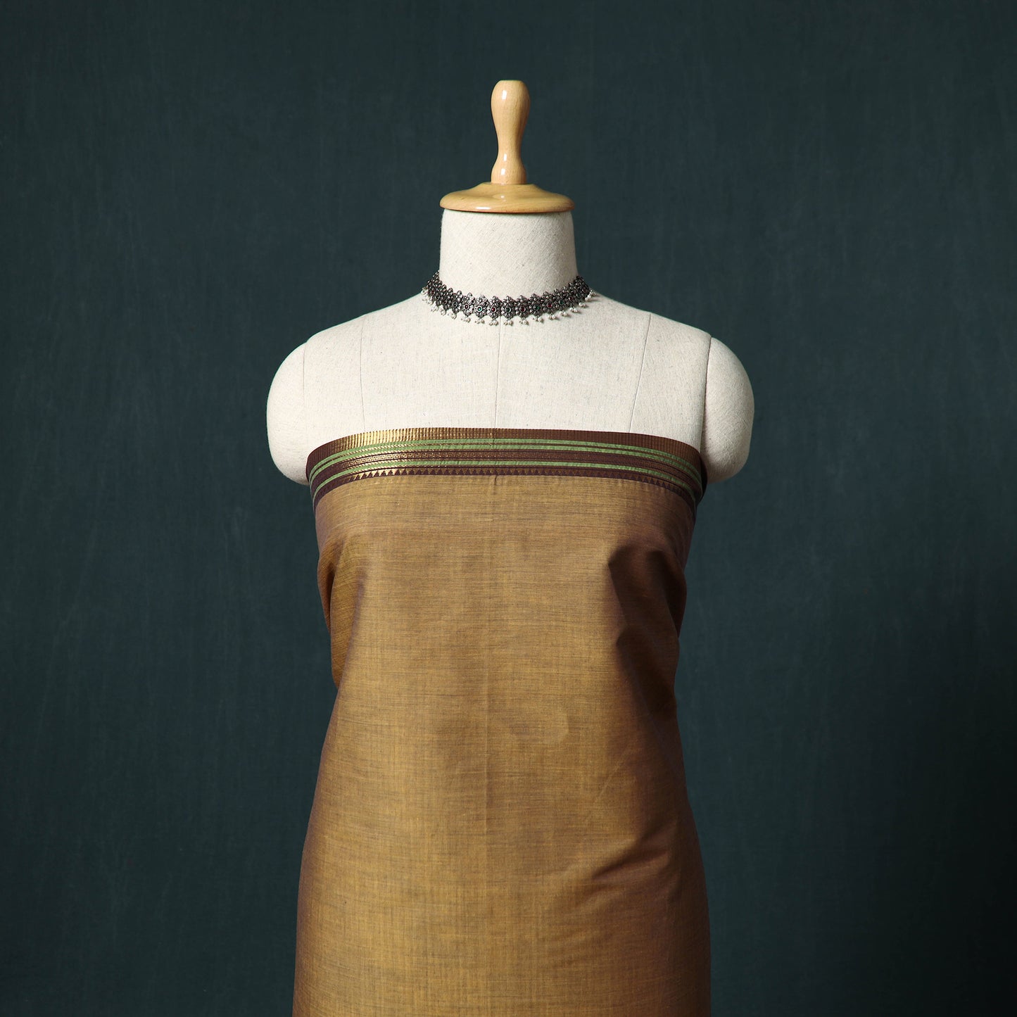 Brown - Kandangi Chettinad Cotton 2pc Unstitched Dress Material Kurta Set 11