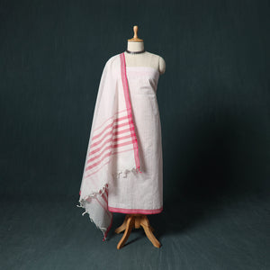 White - Kandangi Chettinad Cotton 2pc Unstitched Dress Material Kurta Set 13