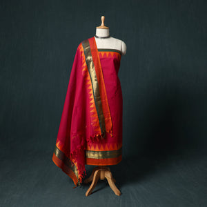 Red - Kandangi Chettinad Cotton 2pc Unstitched Dress Material Kurta Set 15