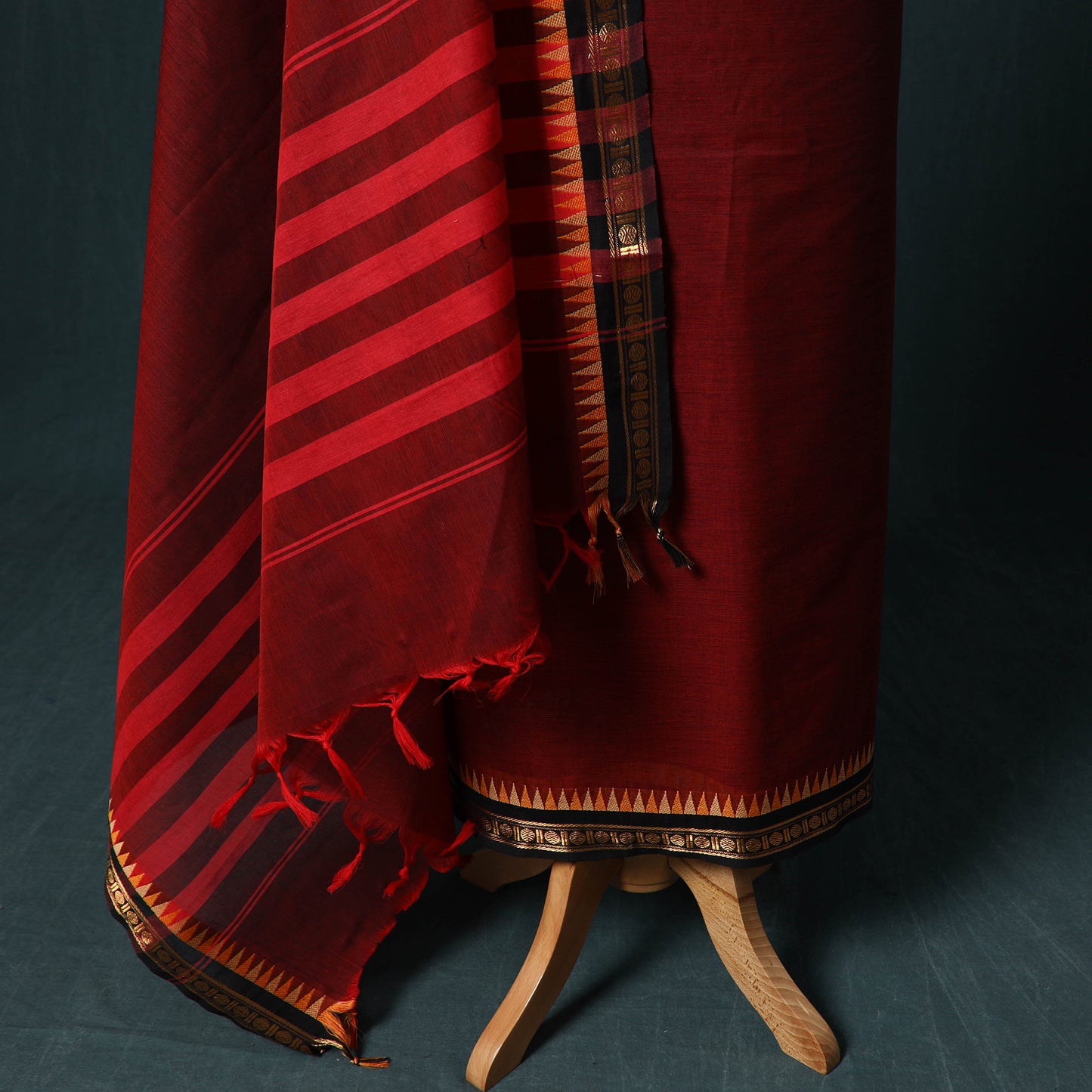 Red - Kandangi Chettinad Cotton 2pc Unstitched Dress Material Kurta Set 16