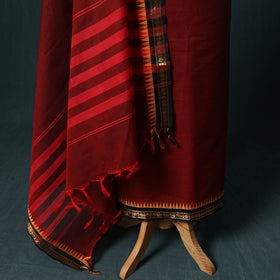 Red - Kandangi Chettinad Cotton 2pc Unstitched Dress Material Kurta Set 16