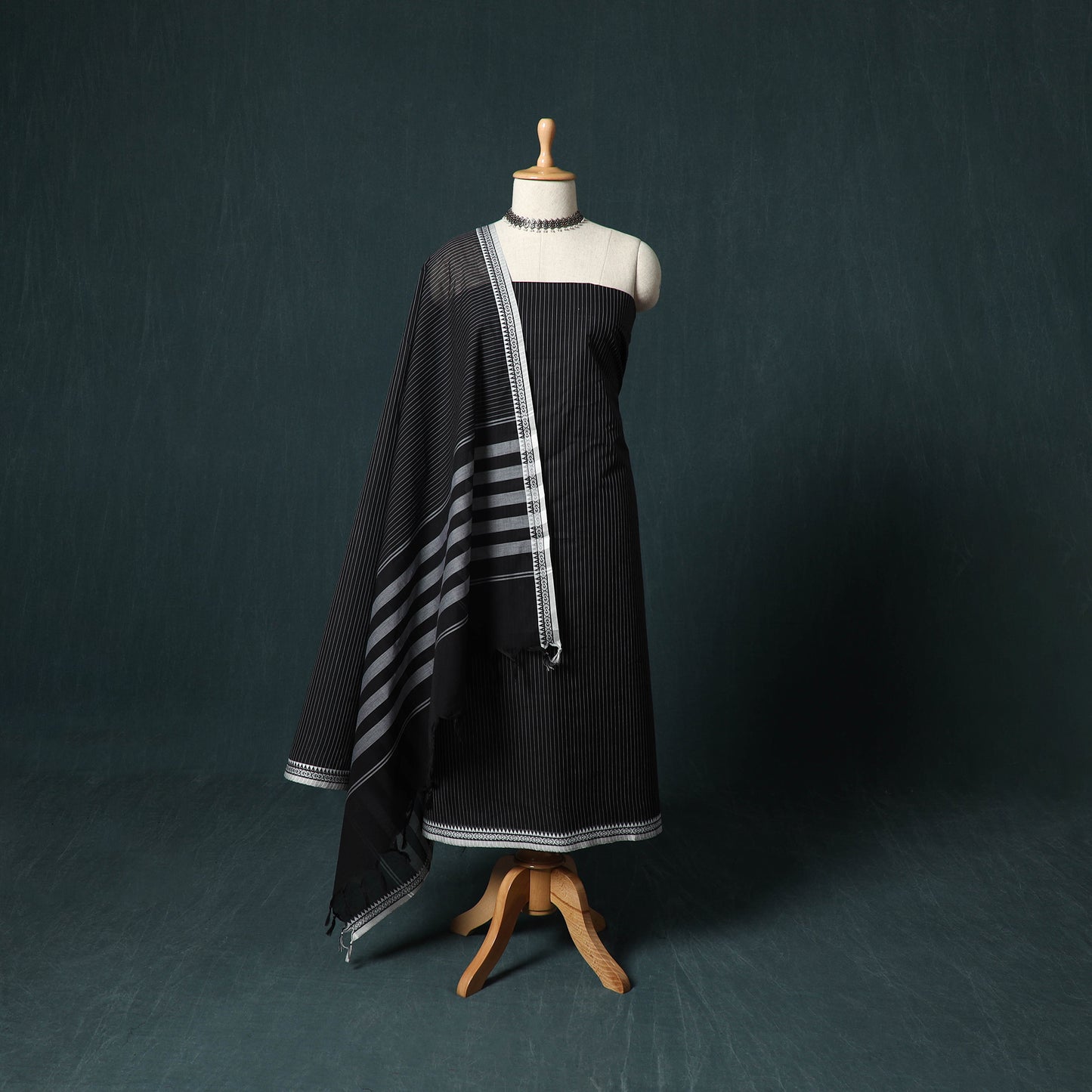 Black - Kandangi Chettinad Cotton 2pc Unstitched Dress Material Kurta Set 18
