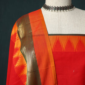 Red - Kandangi Chettinad Cotton 2pc Unstitched Dress Material Kurta Set 19
