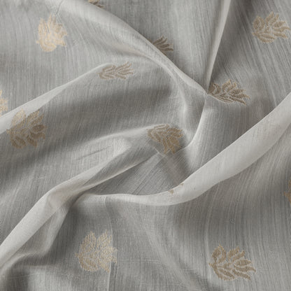 White - Traditional Chanderi Silk Cotton Handloom Lotus Zari Buta Fabric