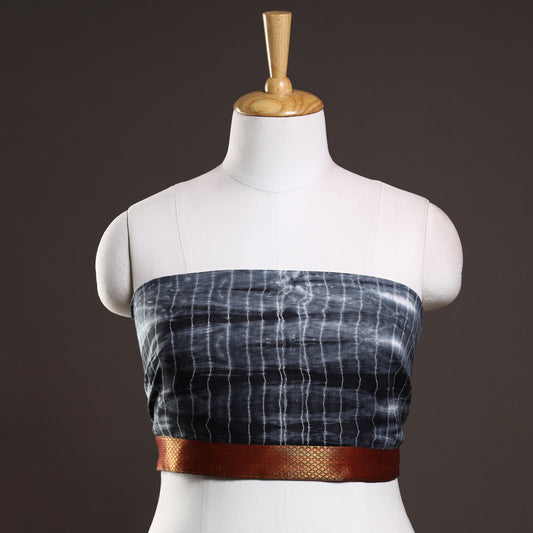 Black - Shibori Tie-Dye Cotton Blouse Piece