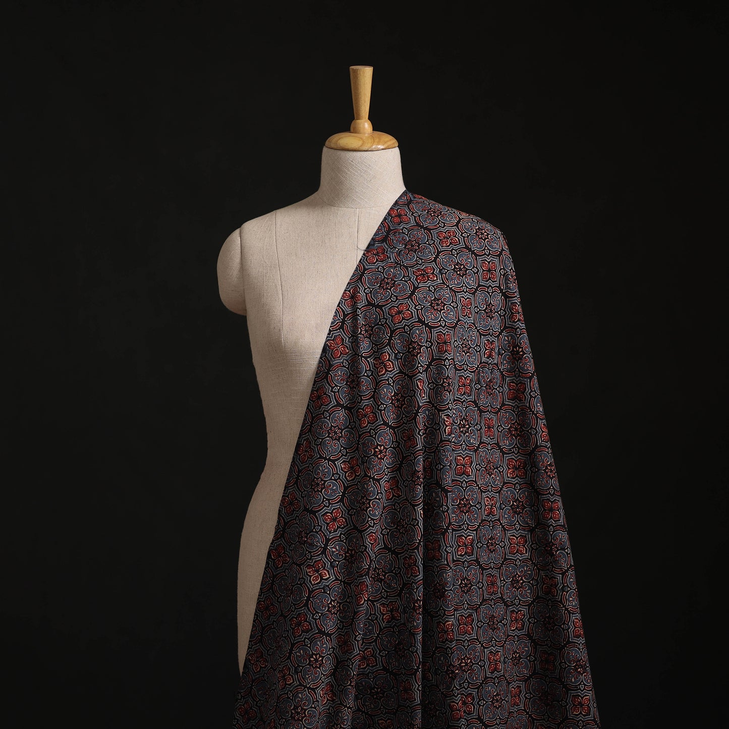 Kutch Hand Block Ajrakh Print Natural Dyed Cotton Fabric 63
