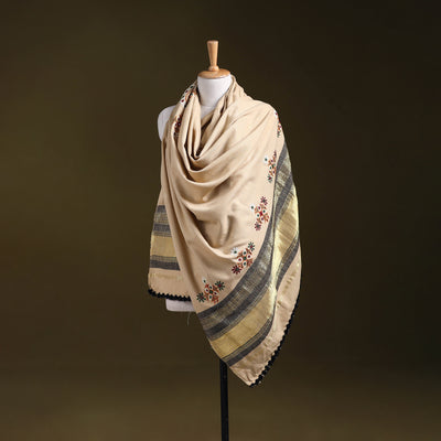 Beige - kutch ahir hand embroidery mirror work woollen