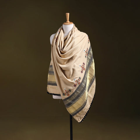 Beige - kutch ahir hand embroidery mirror work woollen