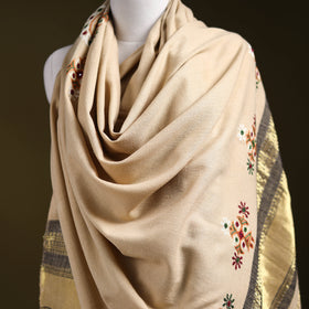 Beige - kutch ahir hand embroidery mirror work woollen