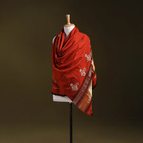 Red - kutch ahir hand embroidery mirror work woollen shawl