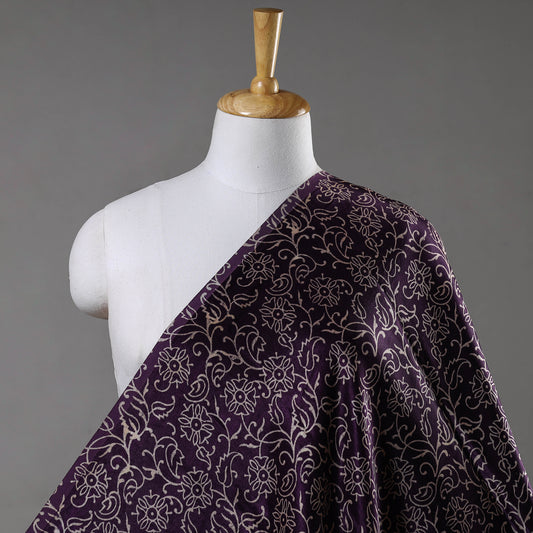 Purple - Mashru Silk Kutch Hand Block Printed Fabric