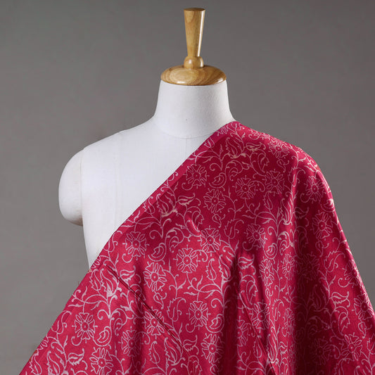 Pink - Mashru Silk Kutch Hand Block Printed Fabric