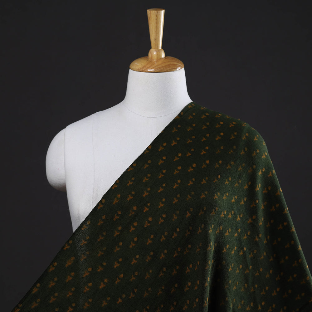 Green & Yellow Butti's Pure Wool Handloom Ajrakh Hand Block Printed Fabric