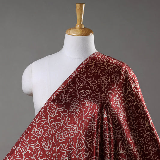 Red - Mashru Silk Kutch Hand Block Printed Fabric