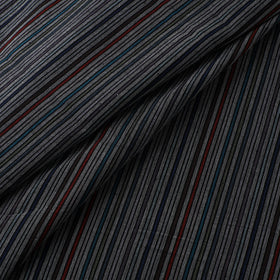 Gray - Jhiri Pure Handloom Stripes Cotton Fabric 02