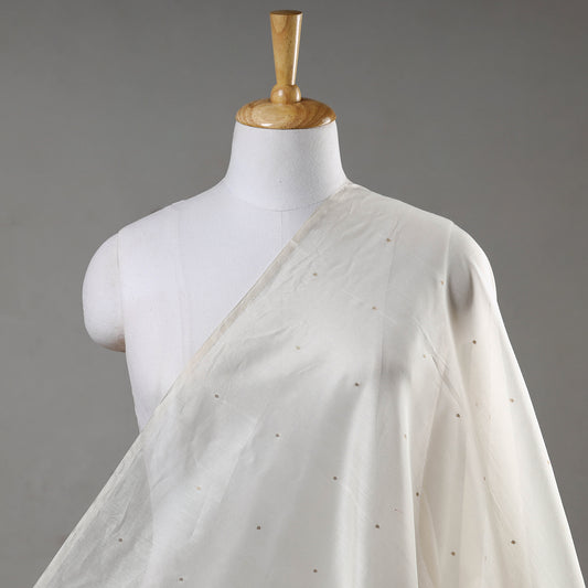 White - Traditional Chanderi Silk Cotton Handloom Zari Buti Fabric