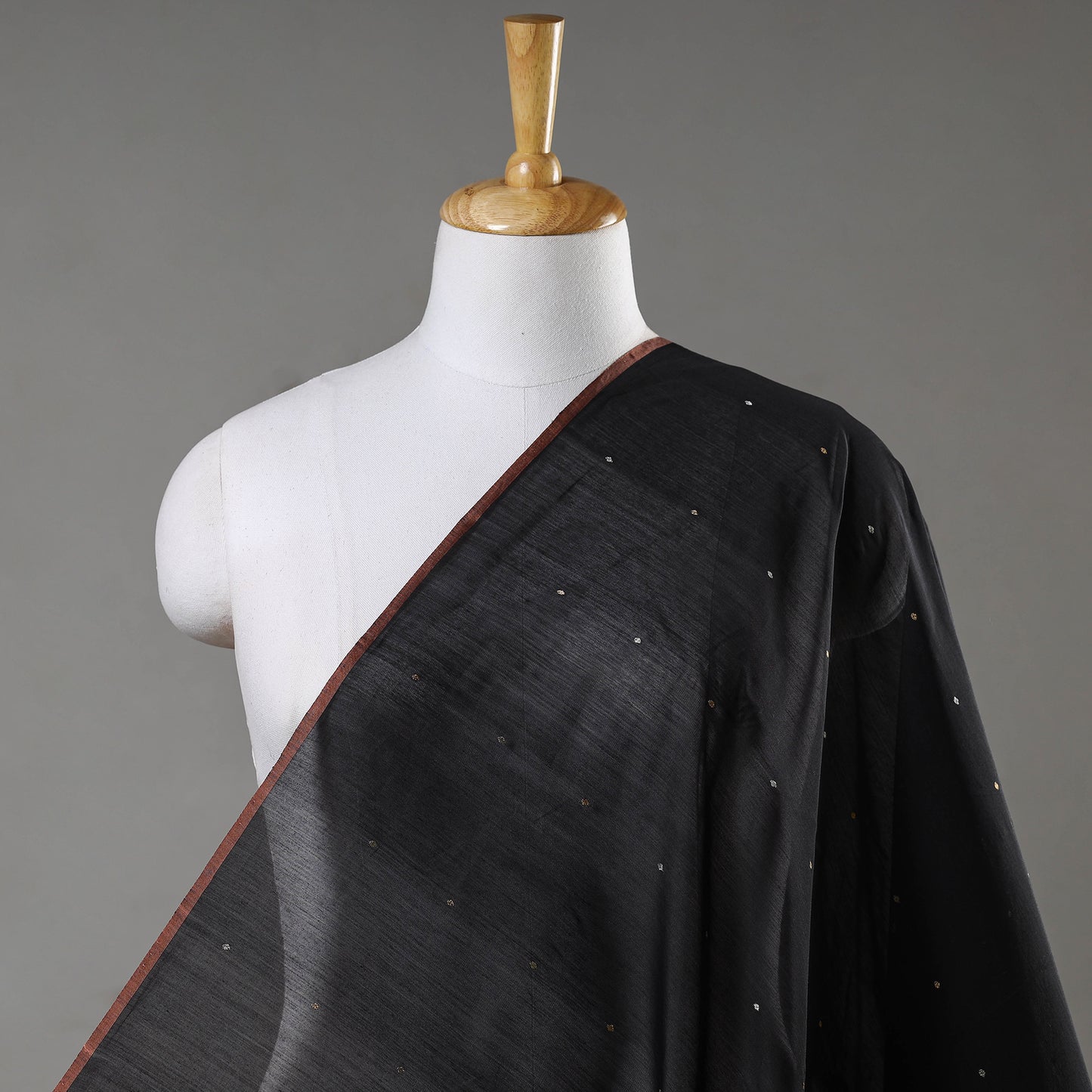 Black Chanderi Silk Cotton Handloom Zari Buti Fabric