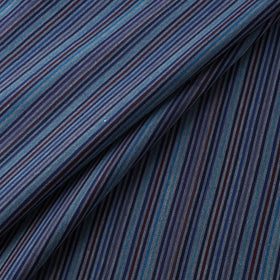 Blue - Jhiri Pure Handloom Stripes Cotton Fabric 15