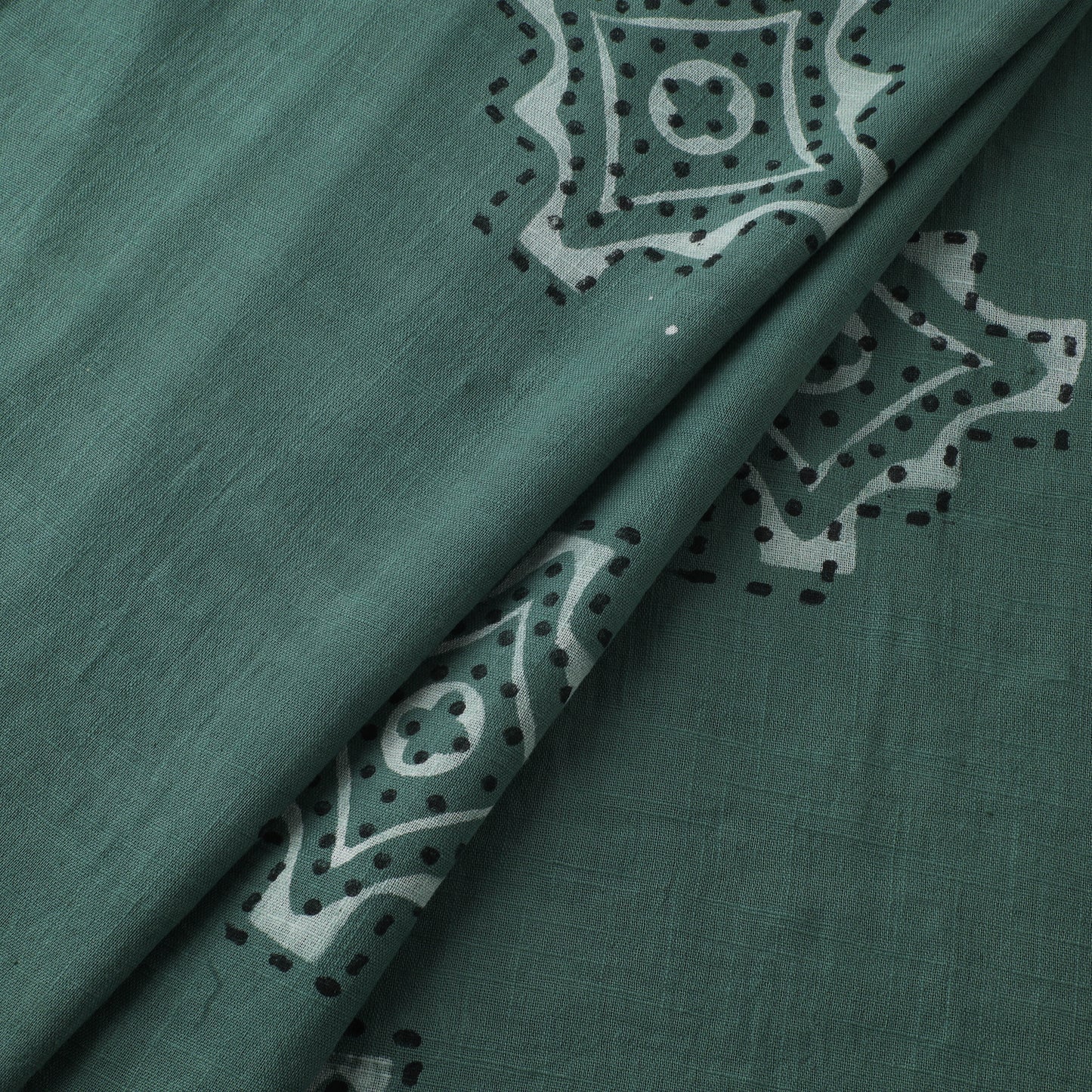 Green - Akola Hand Block Print Slub Cotton Fabric 02