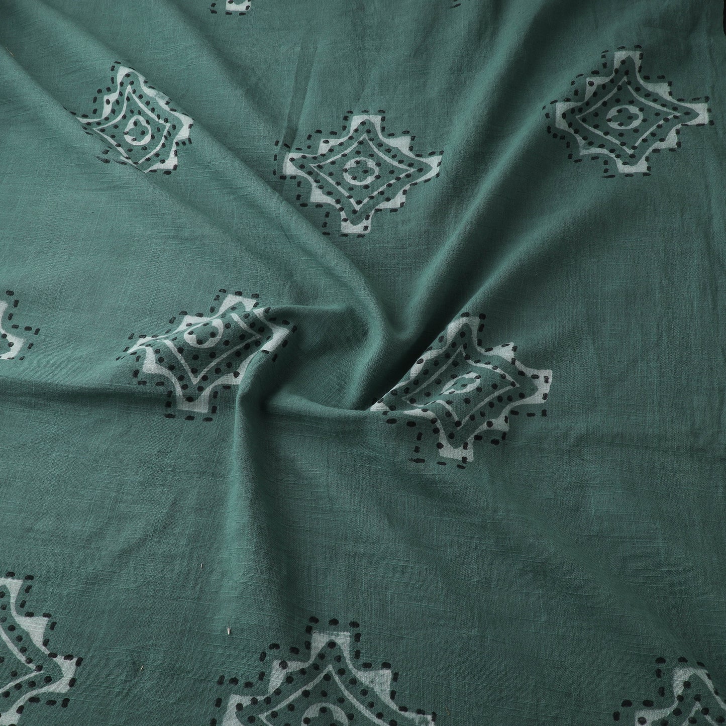 Green - Akola Hand Block Print Slub Cotton Fabric 02