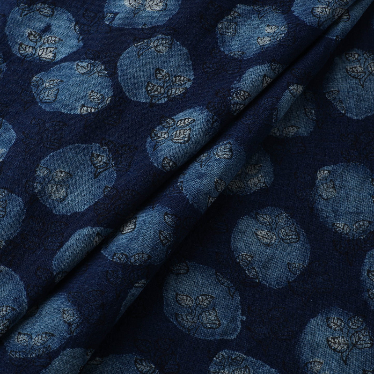 Blue - Akola Hand Block Print Slub Cotton Fabric 03