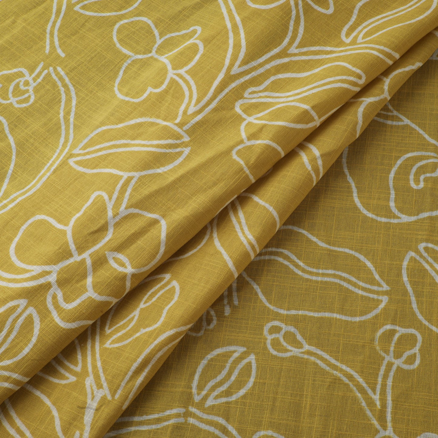 Yellow - Akola Hand Block Print Slub Cotton Fabric 07