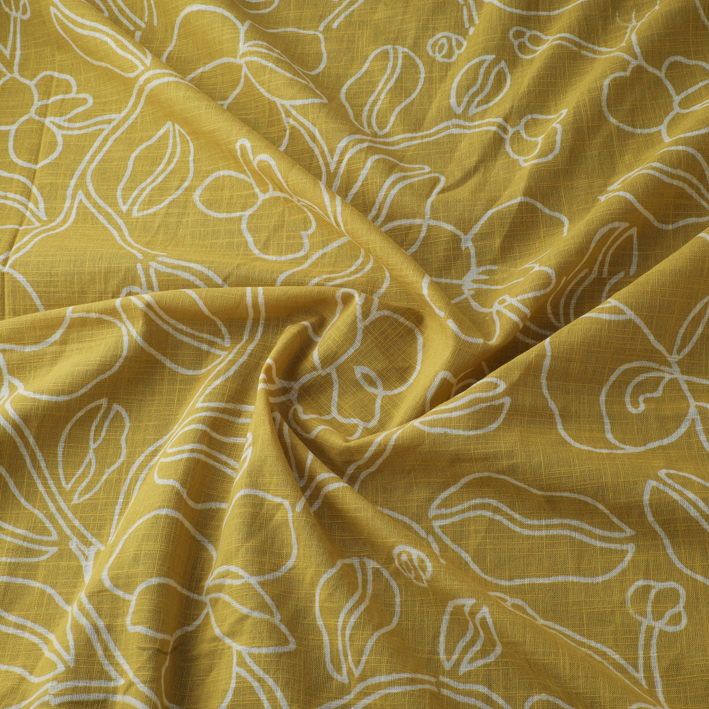 Yellow - Akola Hand Block Print Slub Cotton Fabric 07