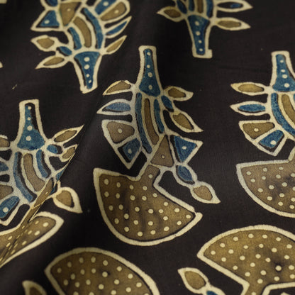 Black - Yellow Butta's On Black Ajrakh Hand Block Printed Modal Silk Fabric