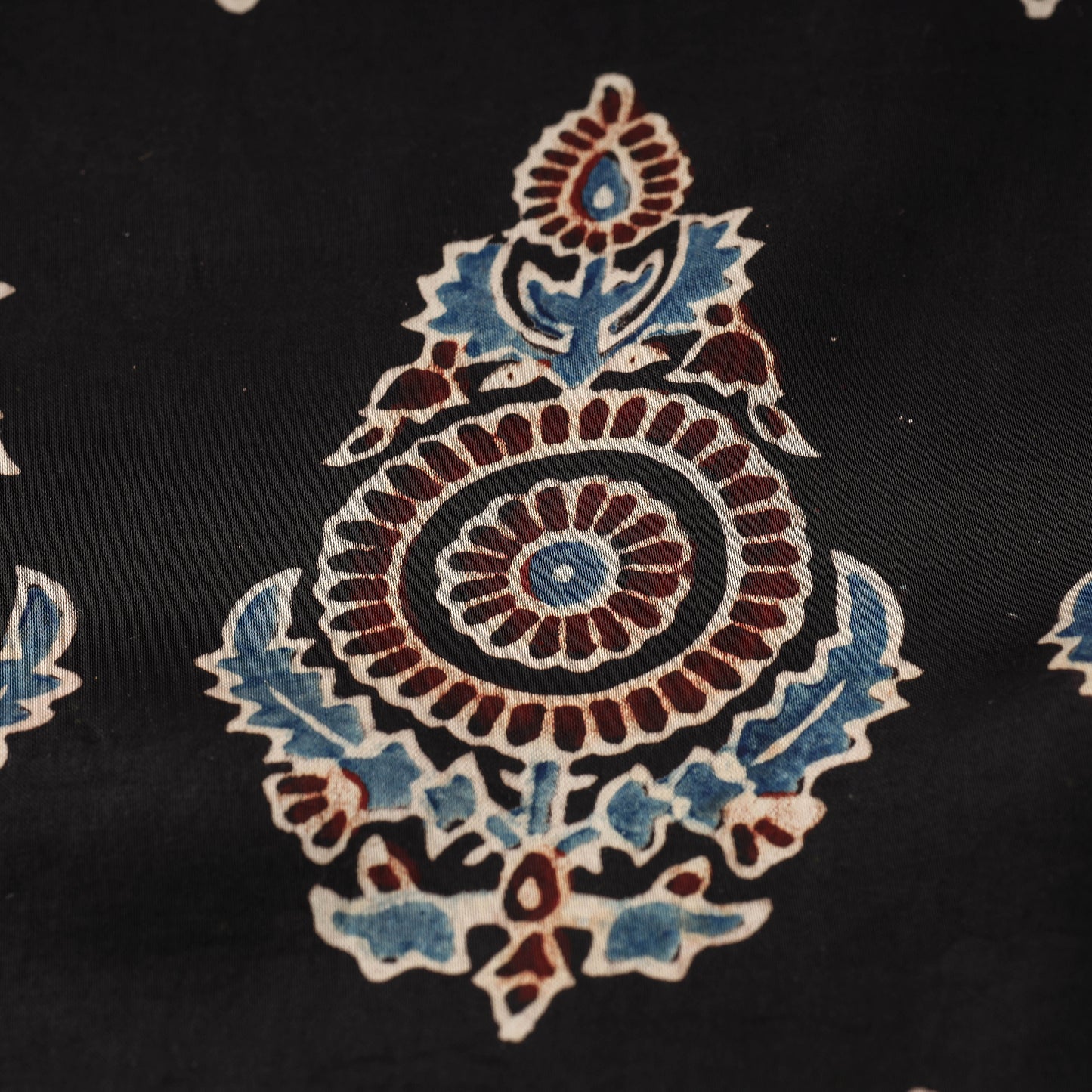 Black - Ajrakh Hand Block Printed Modal Silk Fabric