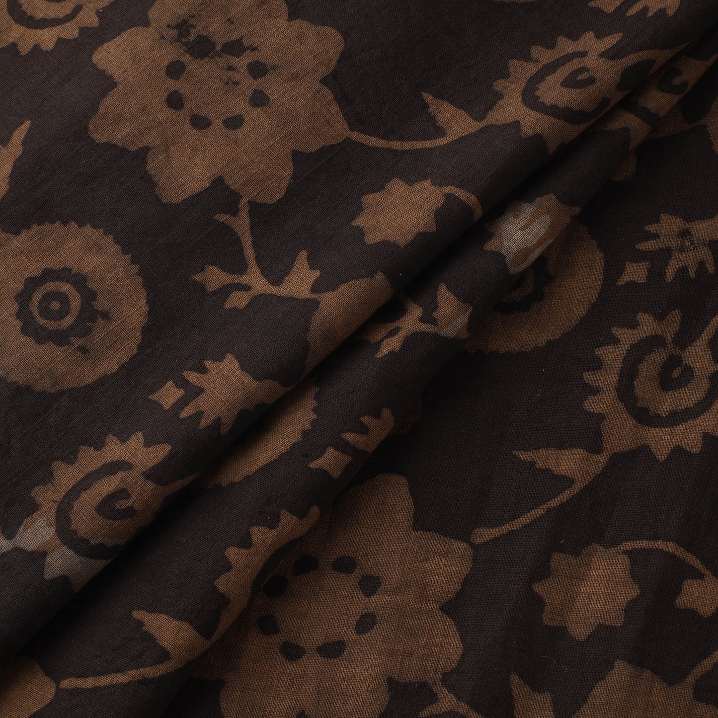 Brown - Akola Hand Block Print Slub Cotton Fabric 16