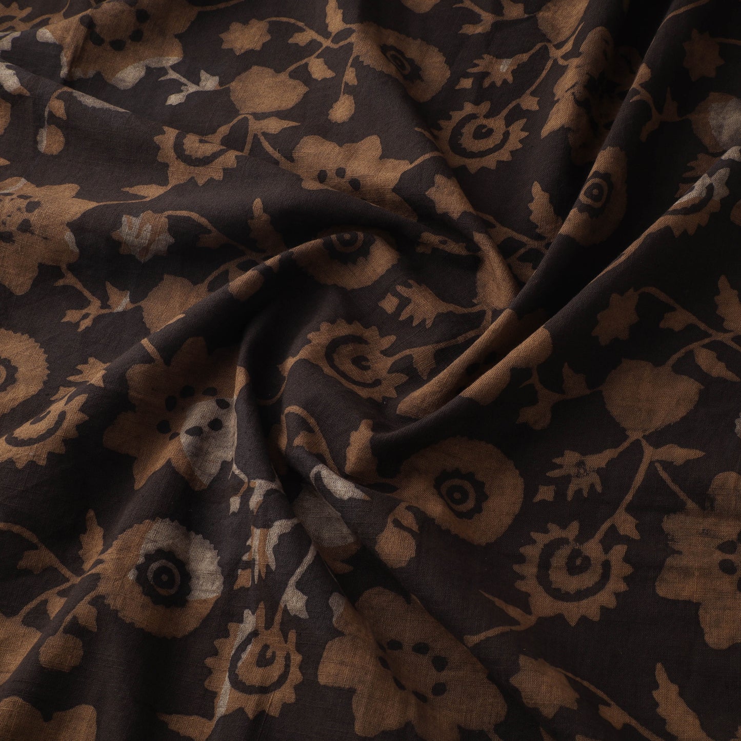 Brown - Akola Hand Block Print Slub Cotton Fabric 16