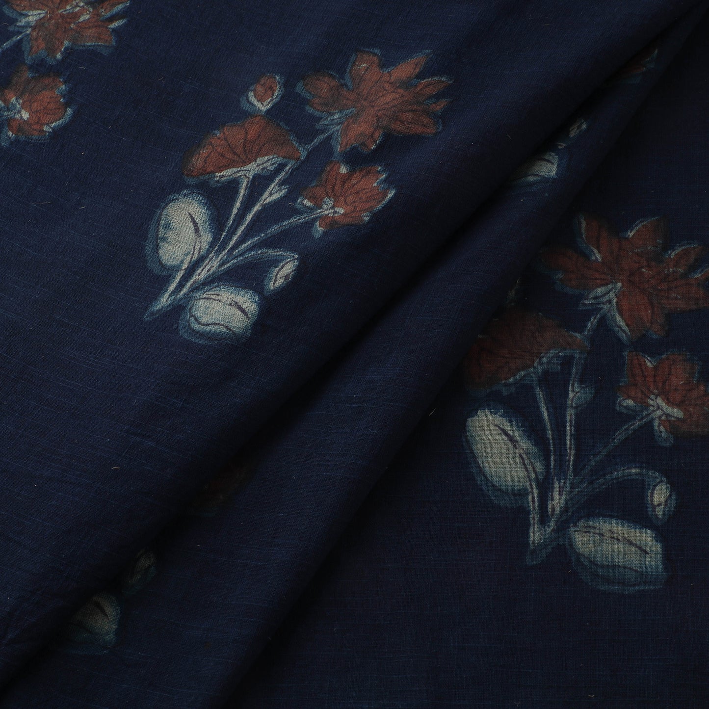Blue - Akola Hand Block Print Slub Cotton Fabric 15