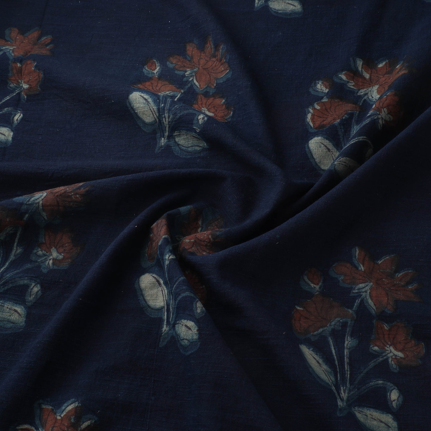 Blue - Akola Hand Block Print Slub Cotton Fabric 15