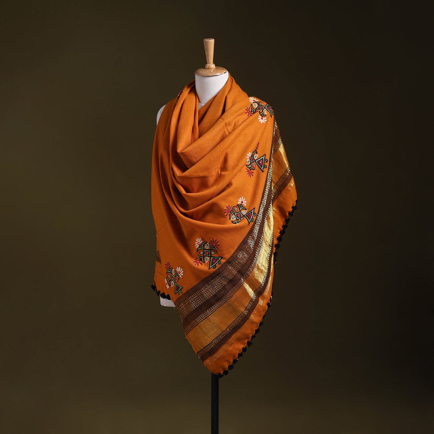 Orange - kutch ahir hand embroidery mirror work woollen