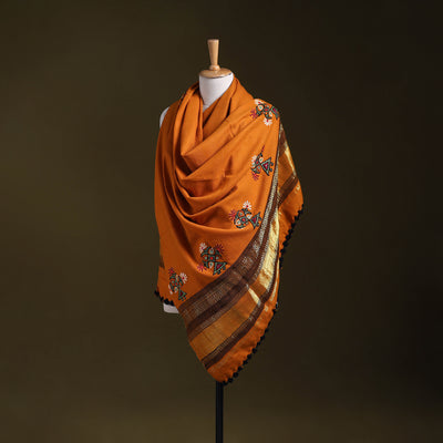 Orange - kutch ahir hand embroidery mirror work woollen