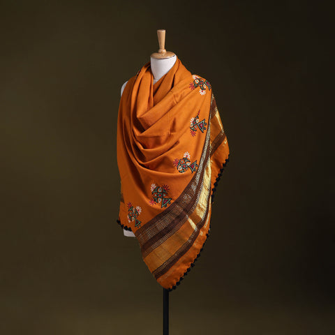 Orange - kutch ahir hand embroidery mirror work woollen