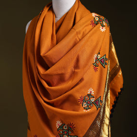 Orange - kutch ahir hand embroidery mirror work woollen